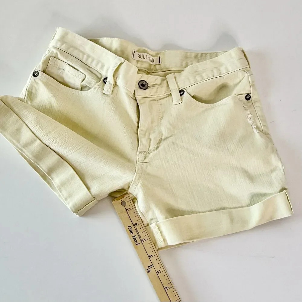 BULLHEAD Jean Shorts Womens Jr Sz 3 Denim Stretch Cuffed  Pale Yellow Waist 30